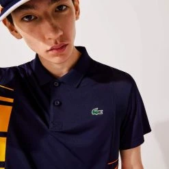Polo Lacoste Sport Colorblock Bleu Marine / Jaune / Orange -HEAD boutique polo lacoste sport colorblock bleu marine jaune orange 2